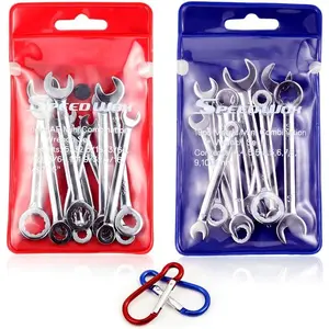 Mini Wrench Set Metric SAE  Wrench Sets Open and Box End Wrench Set Small Wrench Set Combination Wrench Sets with Storage Pouches and Key Chains, 4mm-11mm & 5/32"-7/16"
