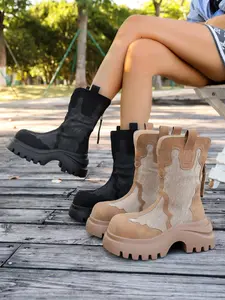 Women's New Fall Winter Thick Sole Chunky Platform Mid-Calf Boots, Fashion Casual Versatile Style, High Heel Ankle Booties