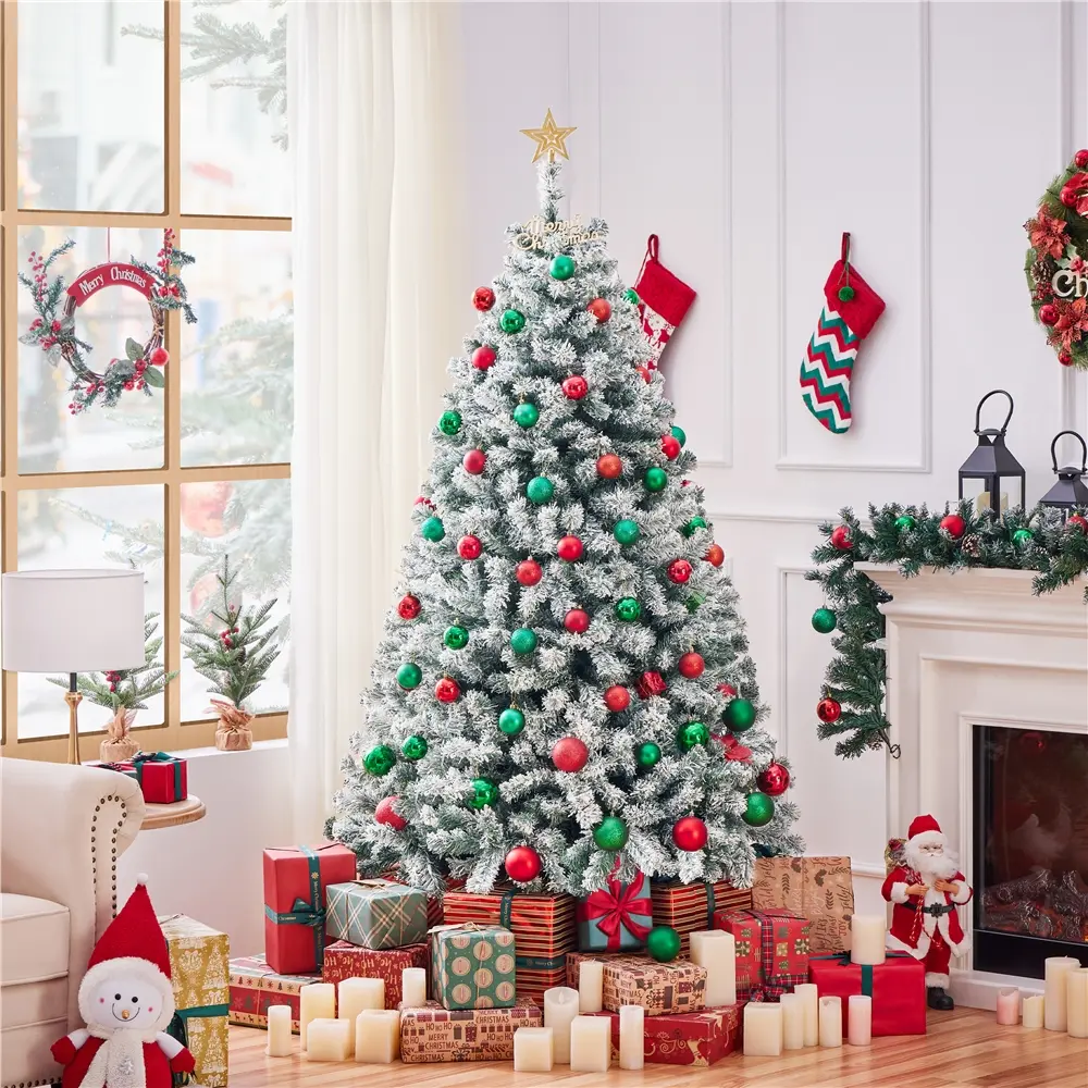 【No Light】Yaheetech Unlit Artificial Christmas Tree with Foldable Stand, Hinged Fir Lifelike Holiday Decorative Tree with PVC Tips, 4.5/6/7.5/9ft Ornaments Decoration