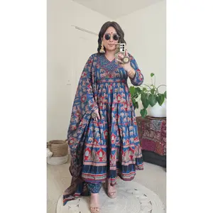 Cotton Anarkali Partywear Kurta 3 Piece Set, Affordable Indian Ethnic Wear