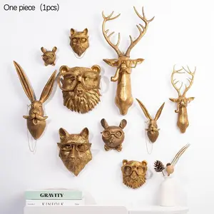 Animal Head Wall Decor, Deer Head Hanging Ornament, Waterproof Resin Animal Sculpture, Handmade Home Decoration for Living Room Bedroom Gift