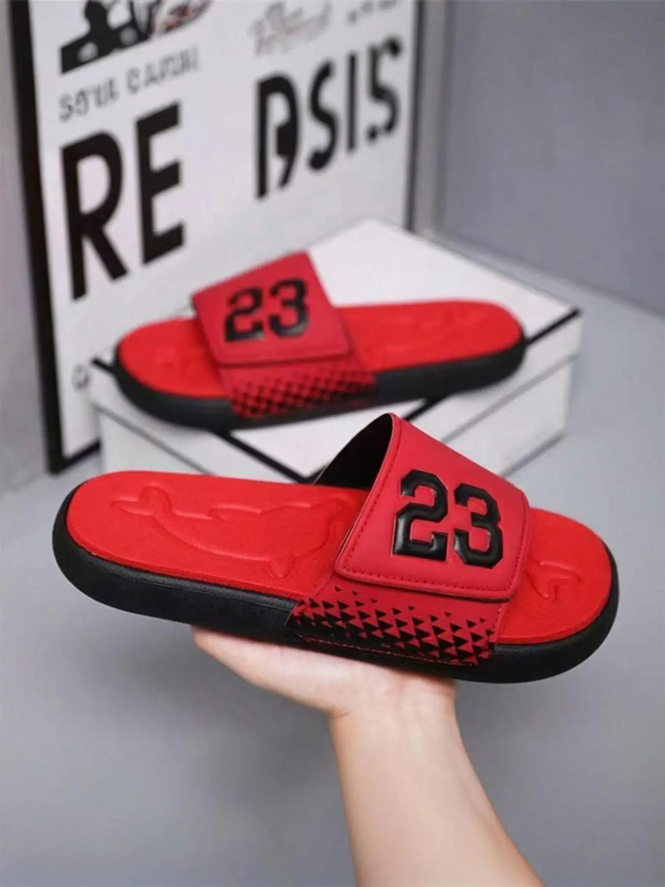 Men's Number 23 Basketball Player Pattern Slides, Casual Soft Comfortable Non-slip Sports Slides, Breathable Sports Slippers for Indoor Outdoor Wear, Flipflop, Mesh Breathable Slides, Soft Slide Footwear