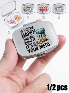 Cute Letter Series Dual Compartment Portable Medicine Box, Mini Metal Storage Box, Vitamin Organizer, Back-To-School Season, Personalized Creative Gift