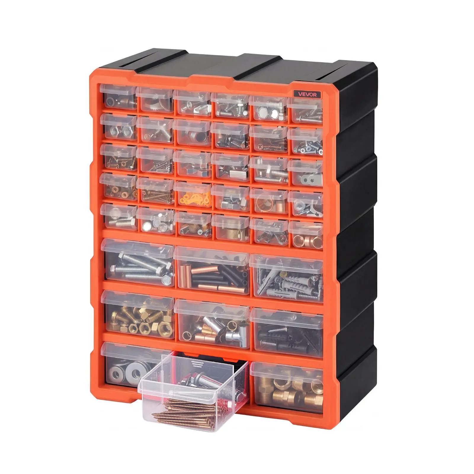 VEVOR 39-Drawer PP Plastic Storage Organizer with Label Stickers, Stackable Slots & Compartments for Tool Organization, Wall-Mountable Cabinet for Garage Small Parts & Crafts