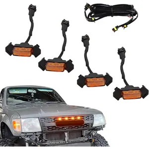 4PCS Grill Led Lights with Fuse Adaptor, Grill Lights for Trucks, Bright Amber Grille Bumper Raptor Lamps Kit, Waterproof Front Grille Trim Lamps Fit for Most Vehicles