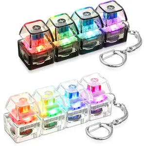 4-in-1 Keyboard Adult Fidget Clicker Toy with LED Light Keychain Cube Mechanical Key Button Clicker Stress Relief Gift for Office Home Pass Time