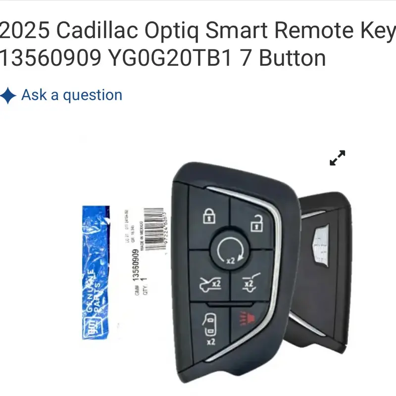 2025 Cadillac Optiq Smart Key, 7 Buttons Remote Key with Part Numbers 13560909, YG0G20TB1 for Automotive & Motorcycle Locks & Security, Vehicle Accessories, Multiple Controls