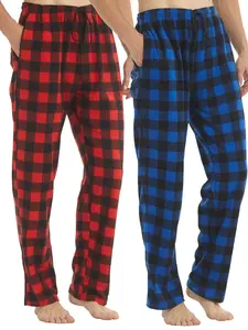 Men's Plaid Print Pocket Drawstring Waist Polar Fleece Lounge Pajama Pants Heavyweight Casual Thicker Thermal Sleep Pants, Men Pajamas, Pajama Set