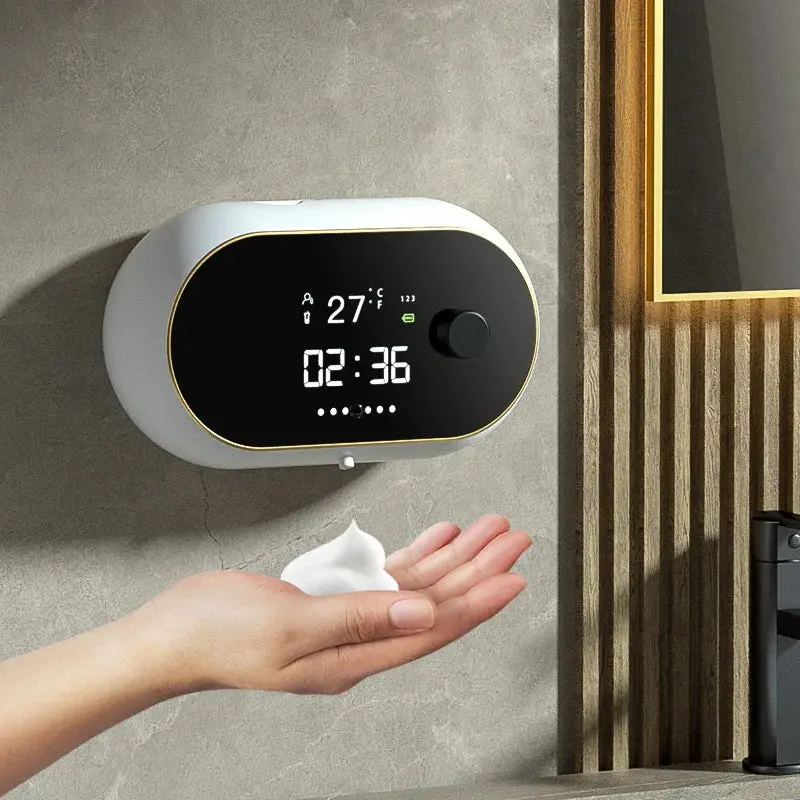 1Pc Wall-Mounted Touchless Automatic Soap Dispenser, Large Capacity Rechargeable Sensor Model with LED Screen for Bathrooms, Kitchens, Public Spaces
