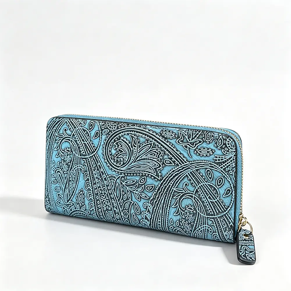 2026 New Chinese Retro Leather Carved Long Hand Clutch, 3D Hand Embossed Large Capacity Wallet with Separate Inner Pockets for Cash, Coins, Cards & Documents, Versatile Oriental Style Hand Purse for Commute, Banquet & Birthday Holiday Gifts