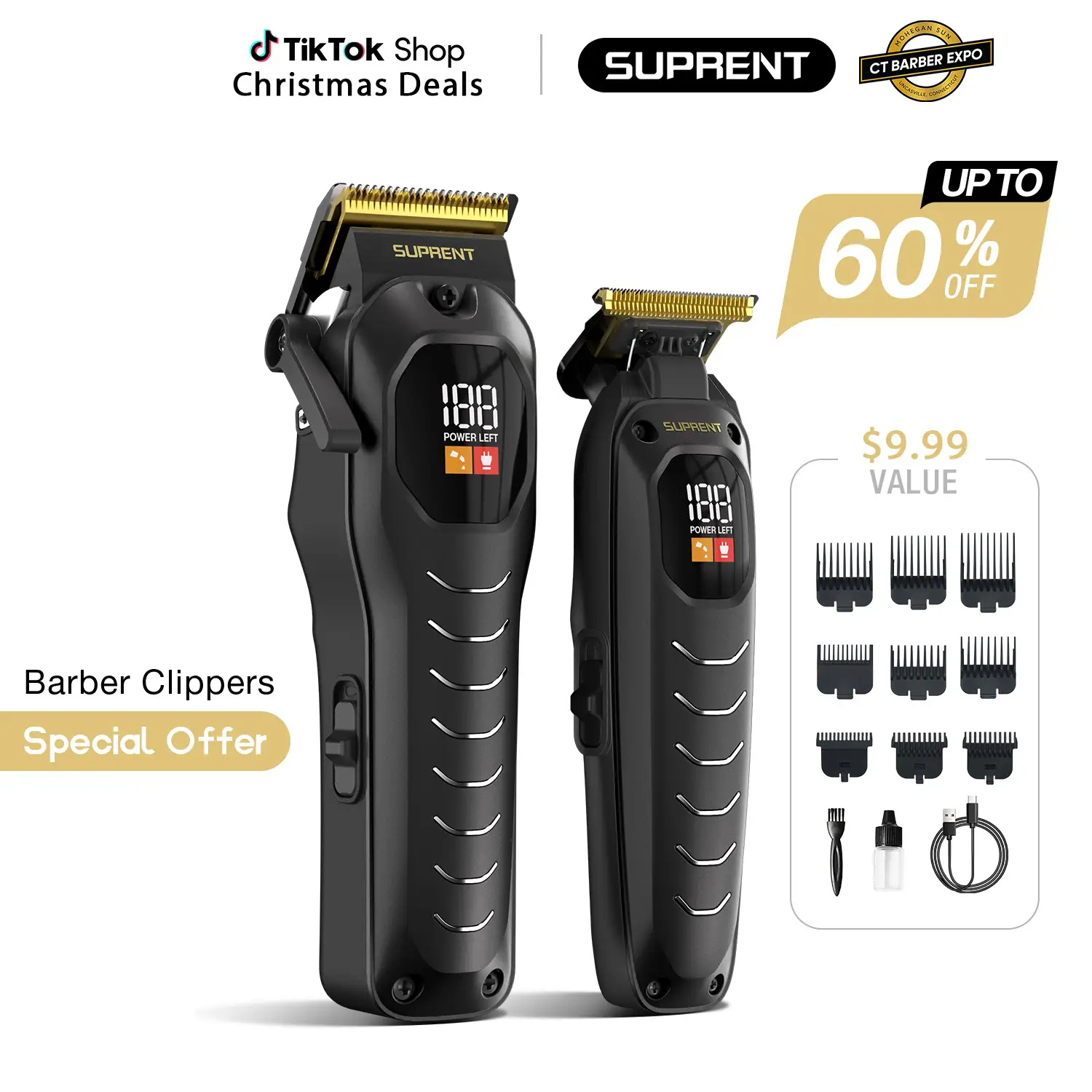 SUPRENT Best Home Cut Choice All-in-One Hair Clipper Kit with Rechargeable Heavy-Duty Motor, LED Display, 8.7 x 5.9 x 3.1 Inches, Black Scorpion