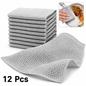 12 Pcs Non-Scratch Stainless Steel Scrubber, Reusable Diamond Weave Scrubber Cloths for Kitchen, Heavy-Duty Metallic Fiber Cleaning Cloth for Cookware, Dishes, Sinks, Easy-Rinse & Quick-Dry
