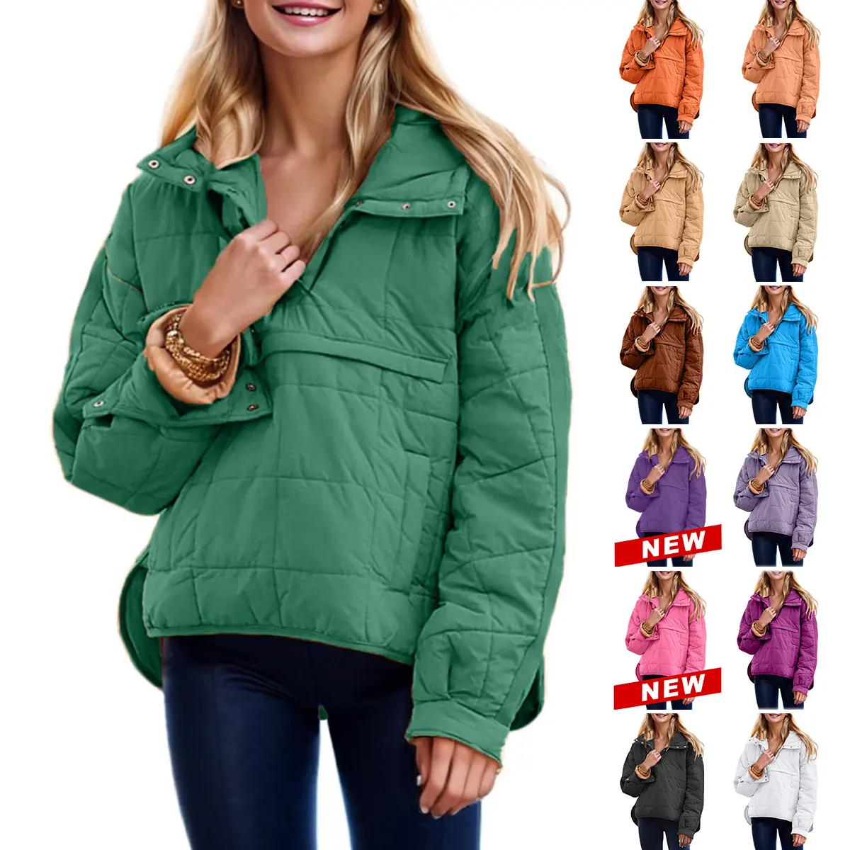 Tanming Women's Oversized Hooded Collared Long Sleeve Puffer Jacket - Lightweight Quilted Cozy Pullover, Minimalist Casual Basic Outerwear for Fall & Spring, TikTokShop Black Friday, Longsleeves, Tops