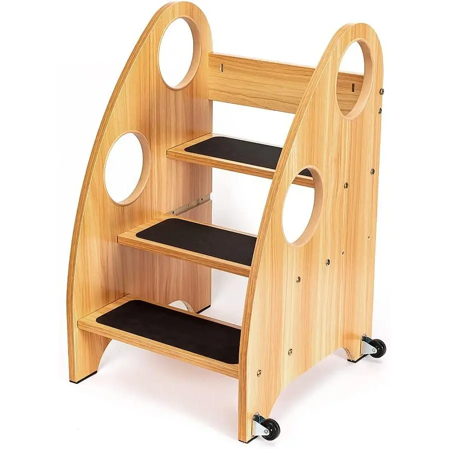 StrongTek Toddler Kitchen Helper Tower with Wheels + 3-Height Foot Rest, Non-Slip Support