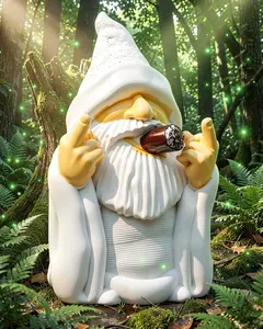 Middle Finger Figurine Ornaments, Funny Garden Gnomes Outdoor Statues 5.9 Inch Naughty Smoking Wizard Dwarf Sculpture Decoration for Lawn Patio Outside Yard Decor Housewarming Gifts. Gift for boyfriend