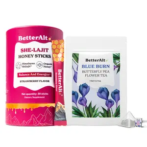 BetterAlt Goddess Bundle | Butterfly Pea Flower Tea & She-lajit Honey Sticks | Hormonal Balance & Energy - 30 Honey Packs & Tea Bags