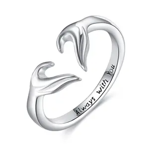 Heart Ring 925 Sterling Silver Adjustable Heart Ring Always with you Friendship Promise Love Jewelry Mother's Day Valentine's Day Holiday Gift for Female Friends