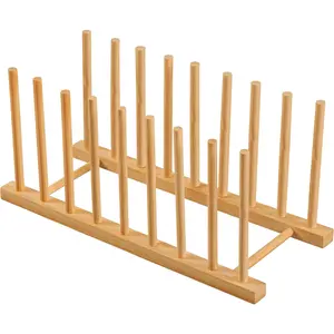 2PCS Bamboo Cutting Board Organizer, Wooden Cutting Board Holder Rack Baking Cookie Pan Sheets Racks Storage Stand for Kitchen Cabinet Countertop Bakeware Organizer (Bamboo 5 Slots 2pcs)