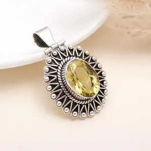 The Solar Emblem: Vintage Style Lemon Quartz Pendant