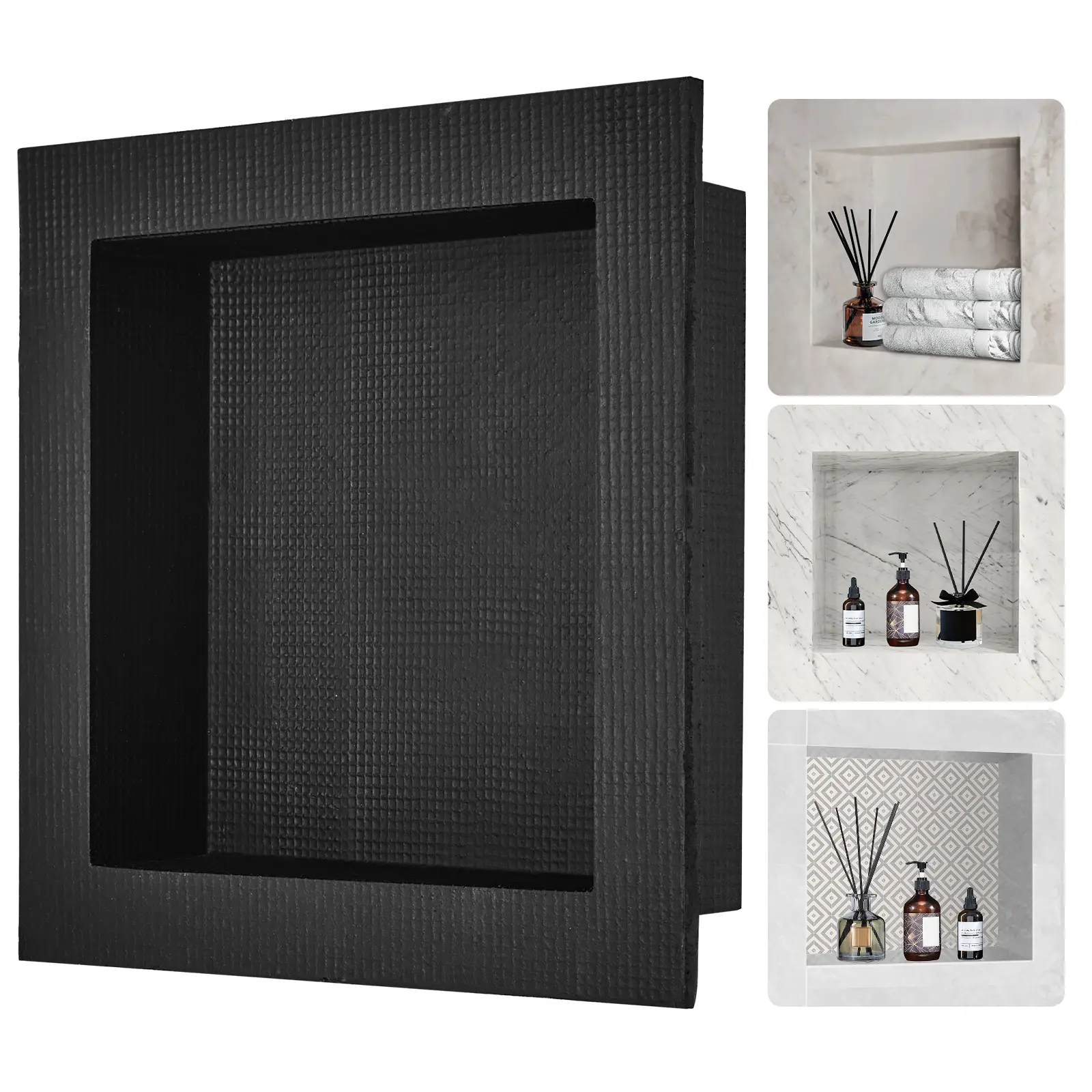 VEVOR 16x16 in Wall-Recessed Tile-Ready Shower Niche, Lightweight Single-Shelf Organizer with Square Corners, Waterproof Cloth Sealed Protection for Bathroom Soap Storage, Black