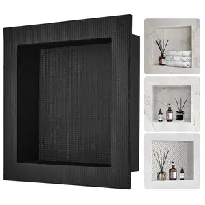 VEVOR Shower Niche Ready for Tile 16" x 16",  Single Shelf Organizer, Square Corners Wall-inserted Niche Recessed, Sealed Protection Modern Soap Storage Niche for Shower Bathroom, Black