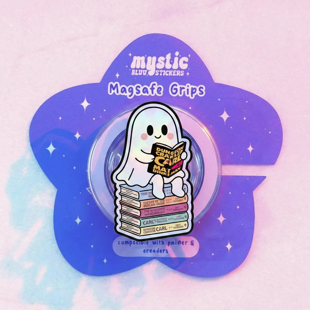 Cute Ghost Reading Books Phone Grip - Aesthetic Bookish Griptok for Kindle Paperwhite - Whimsical Ghost Reader Accessory - Perfect Gift for Book Lovers & Librarians