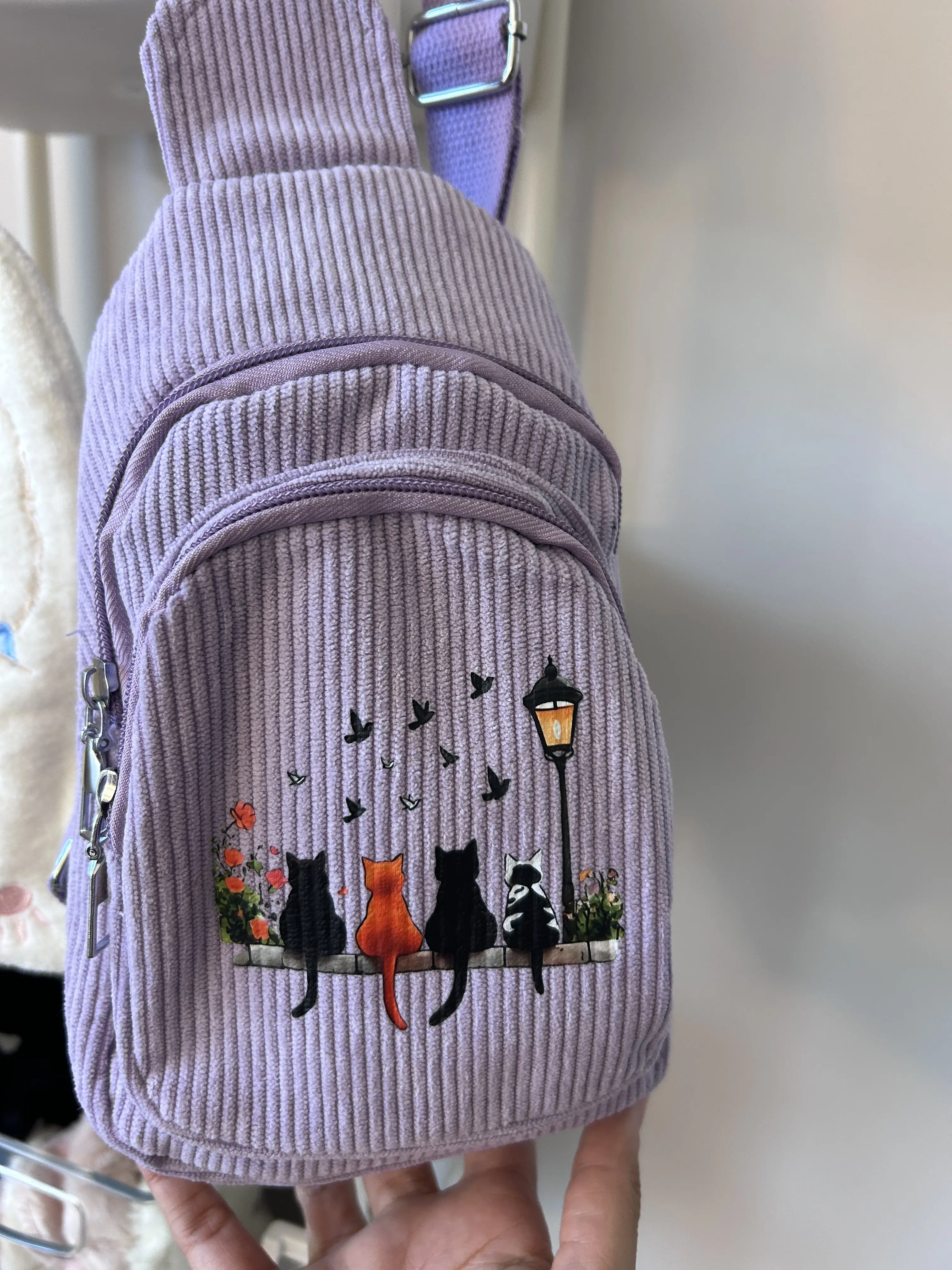 Cat Print Purple Crossbody Bag