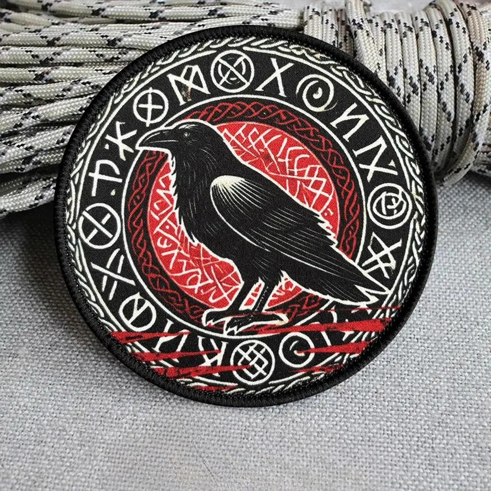 Odin Raven Printed Runic Patch Design Norse Runes Morale Badge Hook Loop Viking Warrior Celtic Knot Valhalla Army Tactical Backpack Emblem