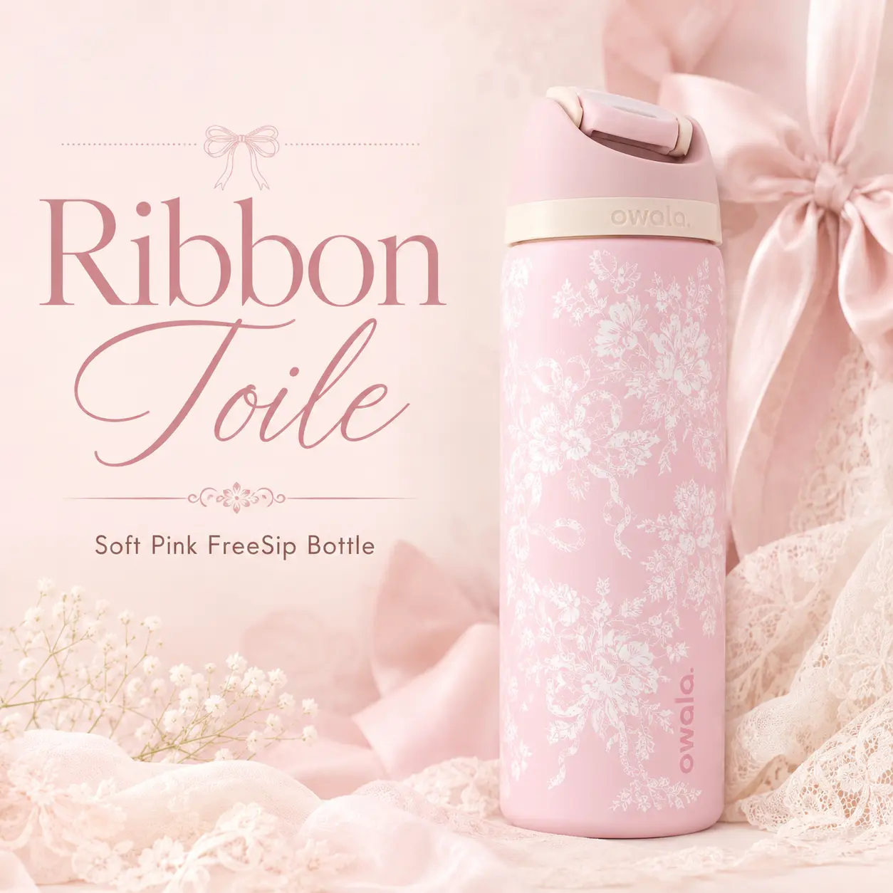 Owala FreeSip Ribbon Toile Limited Edition Insulated Stainless Steel Water Bottle