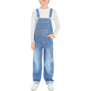 Haloumoning Boys Denim Bib Overalls with Adjustable Straps and Convenient Tool Pockets 5-14 Years