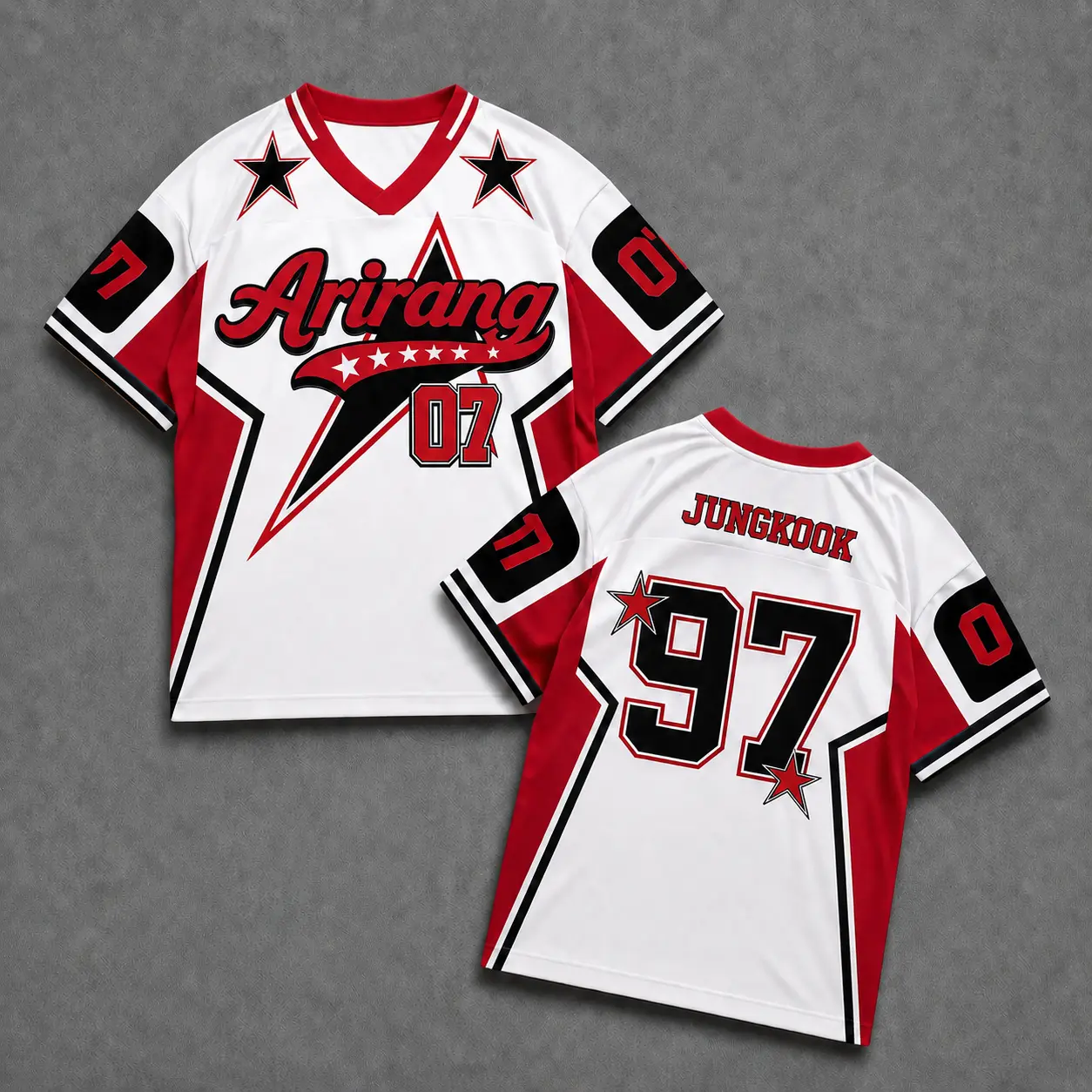 Custom Arirang Bangtan World Tour Mesh Football Jersey, Oversized Y2K Streetwear Sports Tee, Retro Star Graphic V Neck Kpop Top