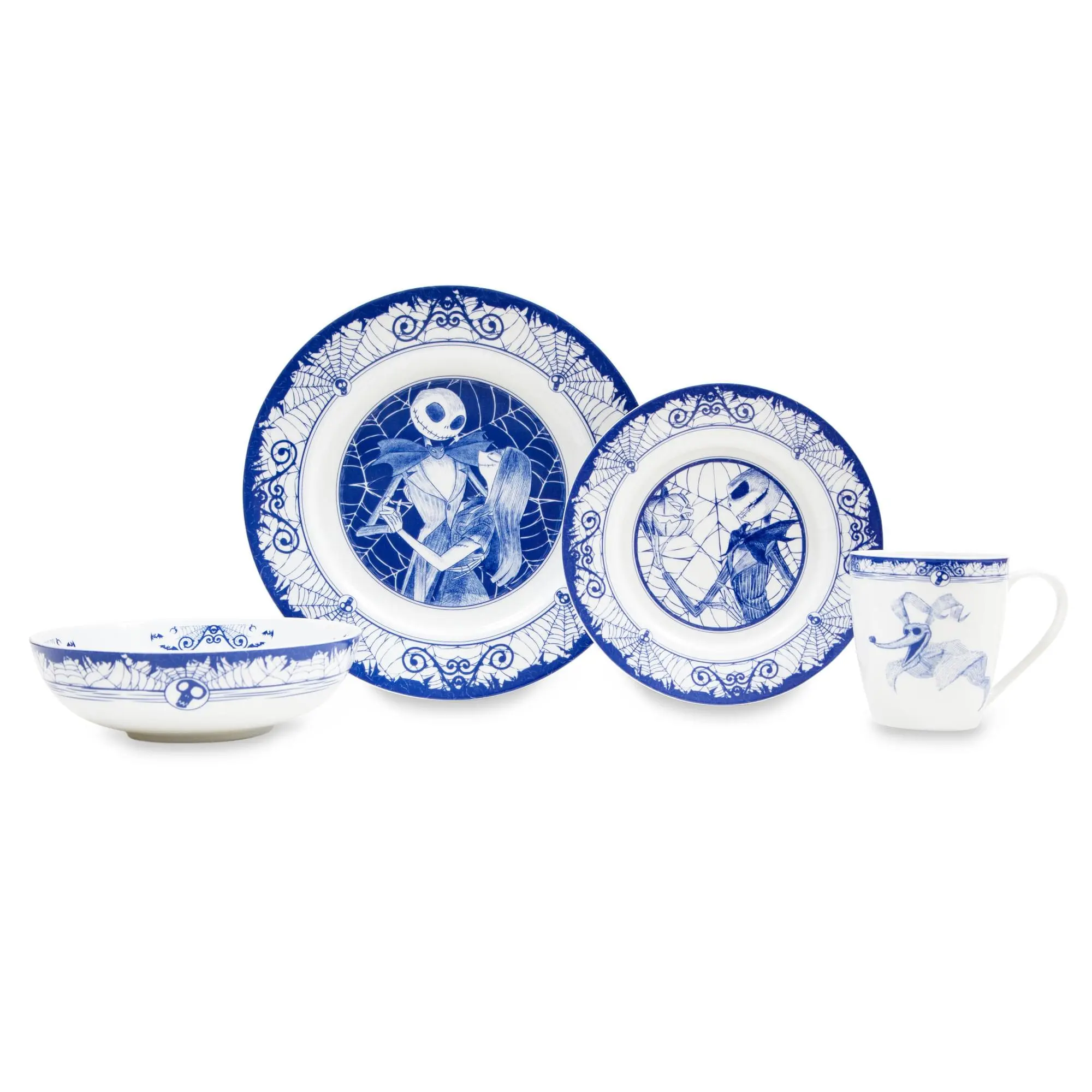 Disney The Nightmare Before Christmas Spooky 8-Piece Ceramic Tableware Set, Jack and Sally Themed Dinnerware Set