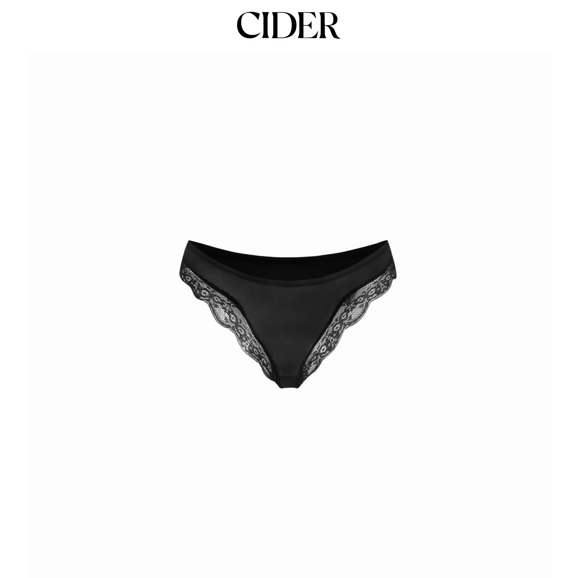 Cider Women's Low Rise Lace Trim Bikini Panty - Solid, Regular Fit, Sleeveless Underwear with Soft Spandex Blend Polyamide Jersey Knit Fabric, Lightweight, Medium Stretch