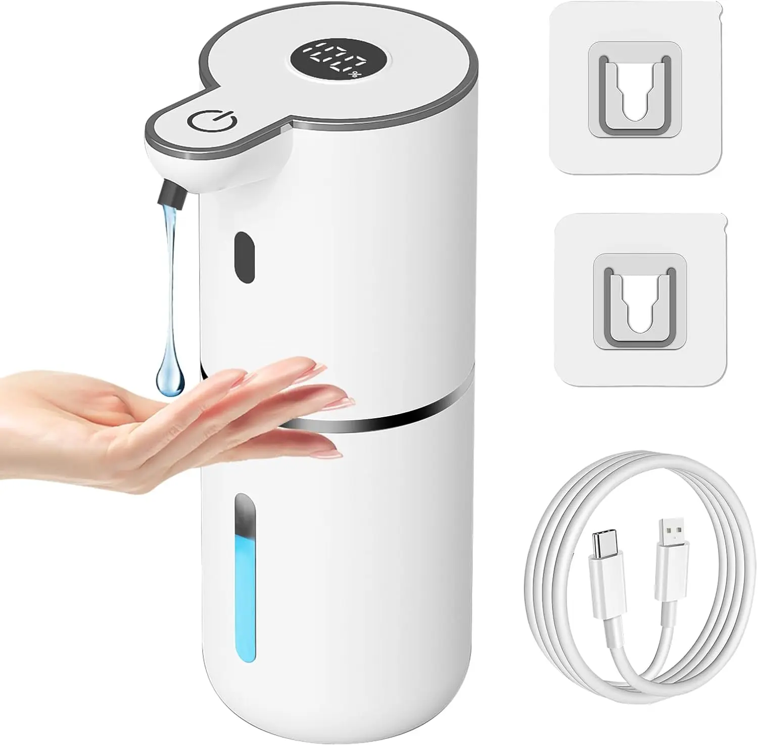 Automatic Liquid Soap Dispenser Touchless, USB Rechargeable Smart Hand Soap Dispenser, 6-Level Adjustable, 12.8oz/380mL Wall Mount for Bathroom Kitchen Dish Soap-White