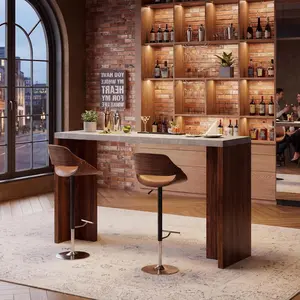 55 Inch Bar Table, Modern Counter Height Pub Table with Faux Marble Top, Rectangular High Top Table for Kitchen Dining Room Living Room Balcony