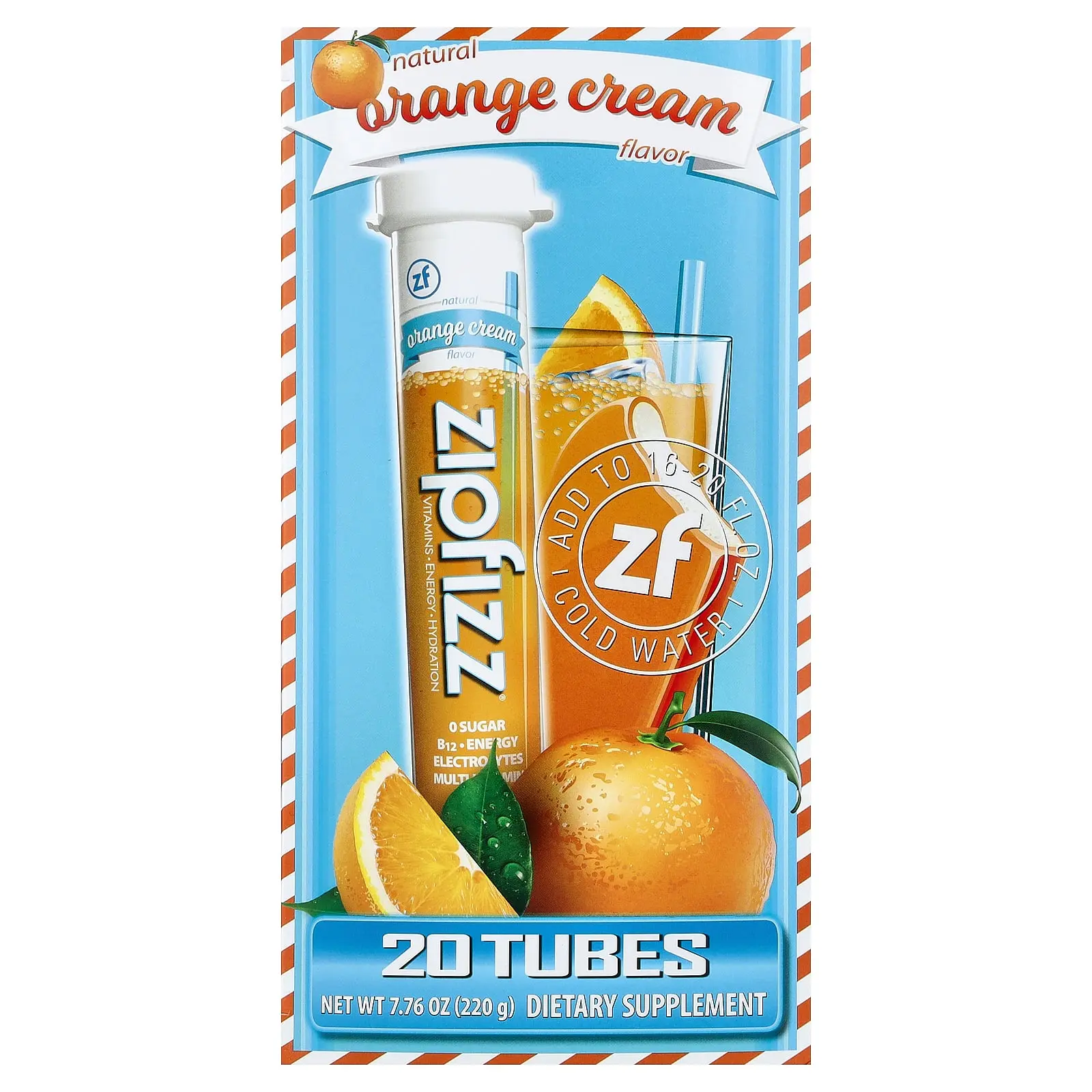 Zipfizz Energy Drink Mix, Orange Cream, 20 Tubes, 0.39 oz (11 g) Each