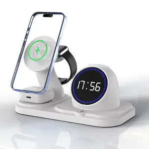 6 in 1 Wireless Charger i-Phone Charging Station: Stand for Multiple Devices for Apples - Compatible i-Phone 17 16 15 14 13 Pro Max Apples Watch Airpods, Design with Wireless Speaker & Clock, Electronic Gadgets