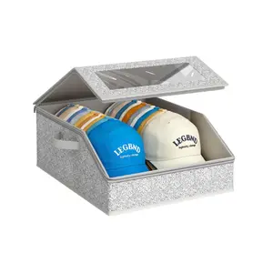 Stackable Baseball Cap Storage Box for Up to 24 Caps, Durable Clear Hat Organizer for Closet or Bedroom, Wide Cardboard Design
