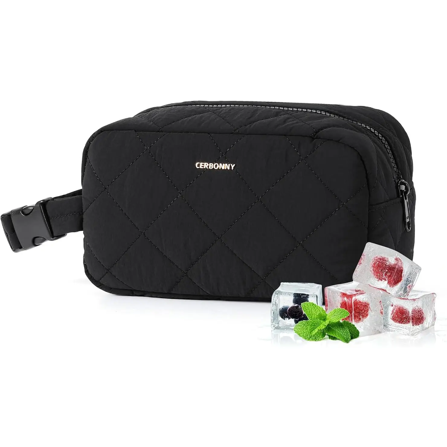 CERBONNY Insulated Cooler Bag, Quilted Polyester Freezable Mini Lunch Tote with 2 Detachable Ice Packs, 3-Can Capacity for Travel, Soft Cooler Bag