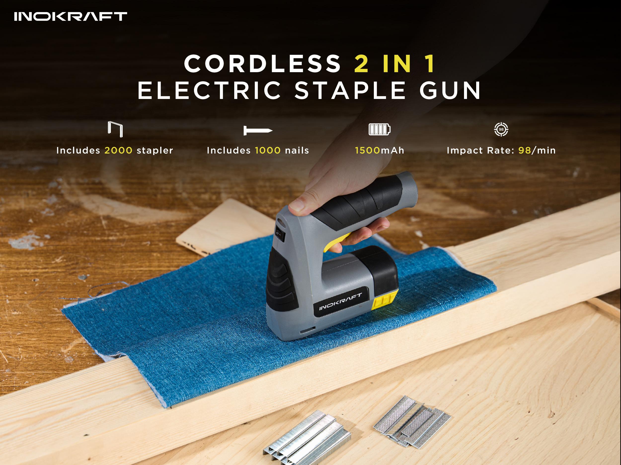 InoKraft 4V Cordless 2-in-1 Staple and Nail Gun, Light Duty Rechargeable for Upholstery, Wood, Carpentry, and DIY Projects