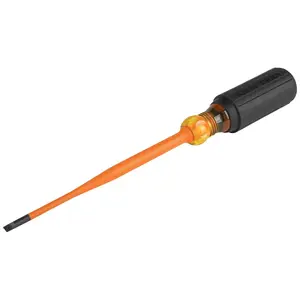 Klein Tools 6916INS 1000V Slim Tip Insulated Screwdriver, 6-Inch Round Shank, 3/16-Inch Cabinet Tip, Cushion Grip Handle