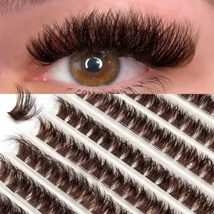 10 Row 200Pcs Brown Lashes Individual Lash Clusters 60D, D Curl 8-16mm Mixed,3D Fluffy Thick &Soft Dramatic Fake Lashes,Reusable For Self Use DIY At Home Or On-The-Go For Daily Life&Dating&Party&Travel&Give A Gift