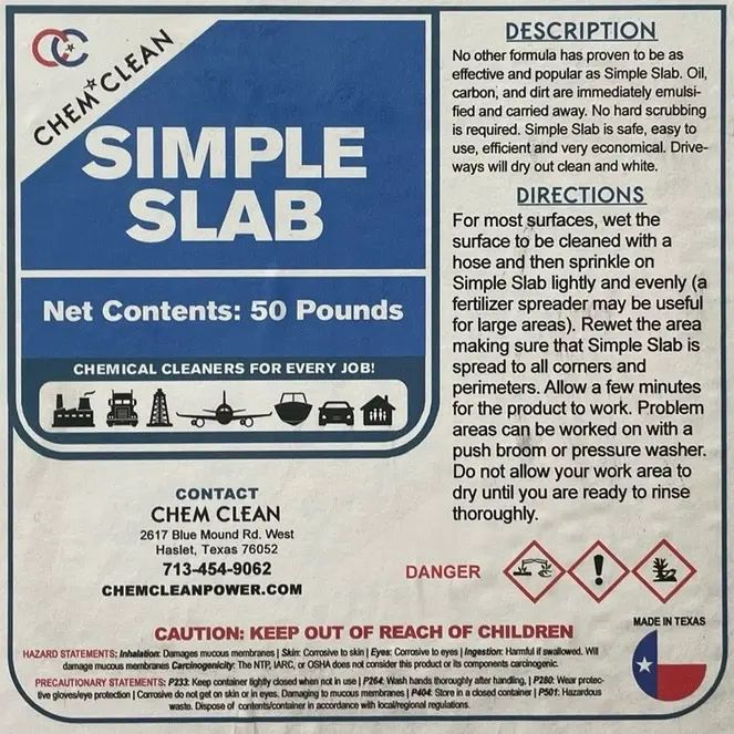 Simple Slab Concrete Cleaner - Commercial Grade Concentrated Powder for Professional Pressure Washing
