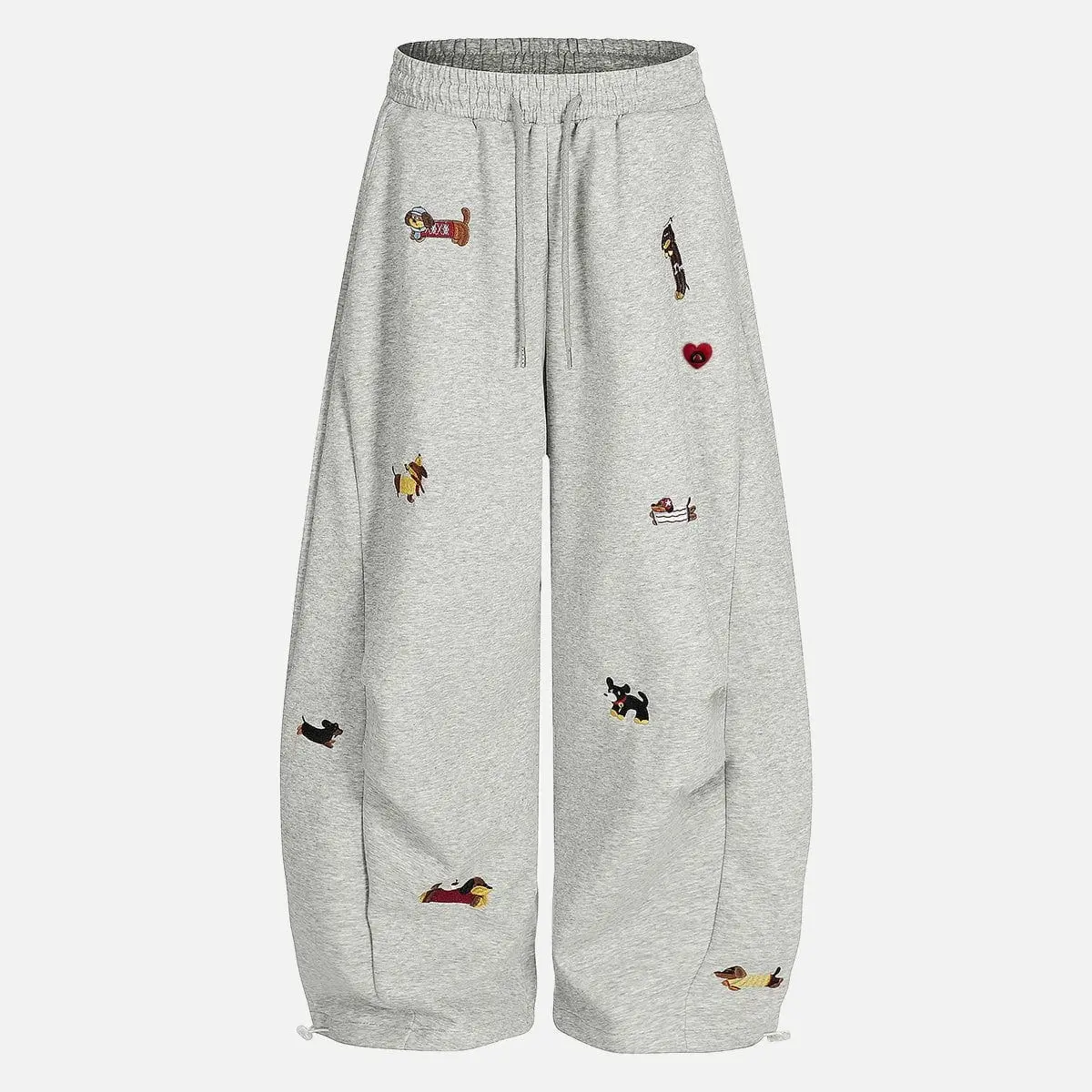(New) Unisex Embroidered Puppy Baggy Barrel Sweatpants - Streetwear Loose-Fit Vintage Joggers, Baggy Sweatpants, Cotton, Long, Puppy Motif, Bottoms, Casual Pants