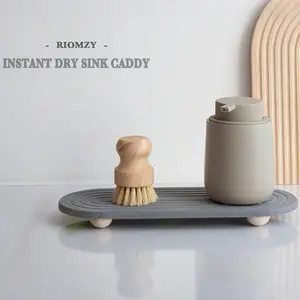 Silica Gel Mud Tray, Absorbent Kitchen & Bathroom Countertop Holder, Bathroom Organizer, Striped Design, Quick-Dry Toothbrush Rack Pad, 30.48x10.16 Cm