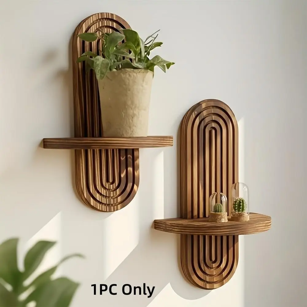 Rattan Woven Wall Shelf – Solid Wood Entryway Display Shelf, Small Plant Stand, Background Wall Decor, Home Atmosphere Decoration, Highly Practical