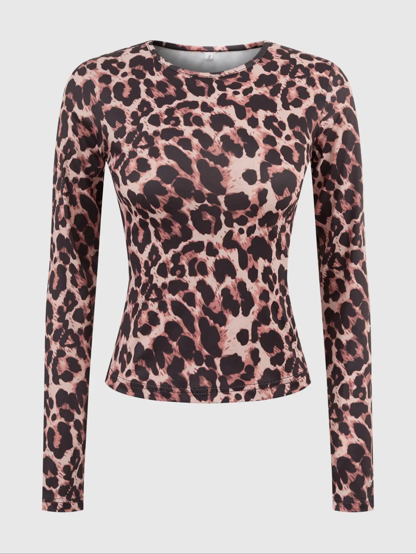 Women's Leopard Print Tee, Casual Long Sleeve Round Neck Fitted Top for Everyday Wear, Chic Fit Casual Ladies Clothes for All Seasons, Casual Fashion Top, Womenswear