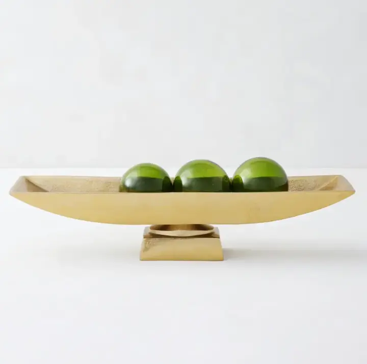 Z Gallerie Collins Aluminium Rectangular Decorative Bowl - Gold-Rim Kitchen Tableware Accessory with Refined Pedestal Base, Handsomely Sized 23.5"w x 5"d x 5"h for Apartment Decoration