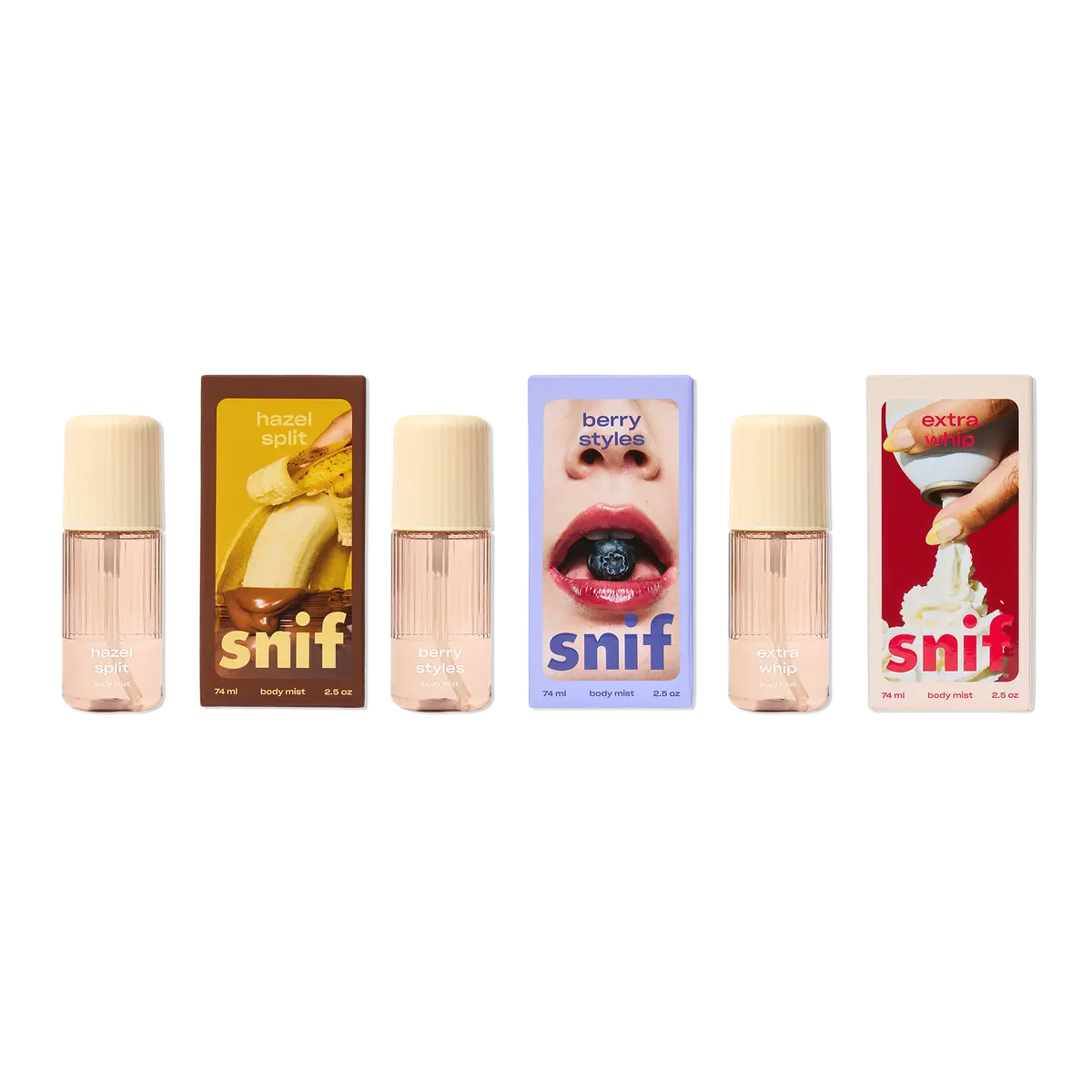 Snif Gourmand Body Mist Scent Layering Trio - 2.5 Oz Sampler In Vanilla, Berry, Hazelnut