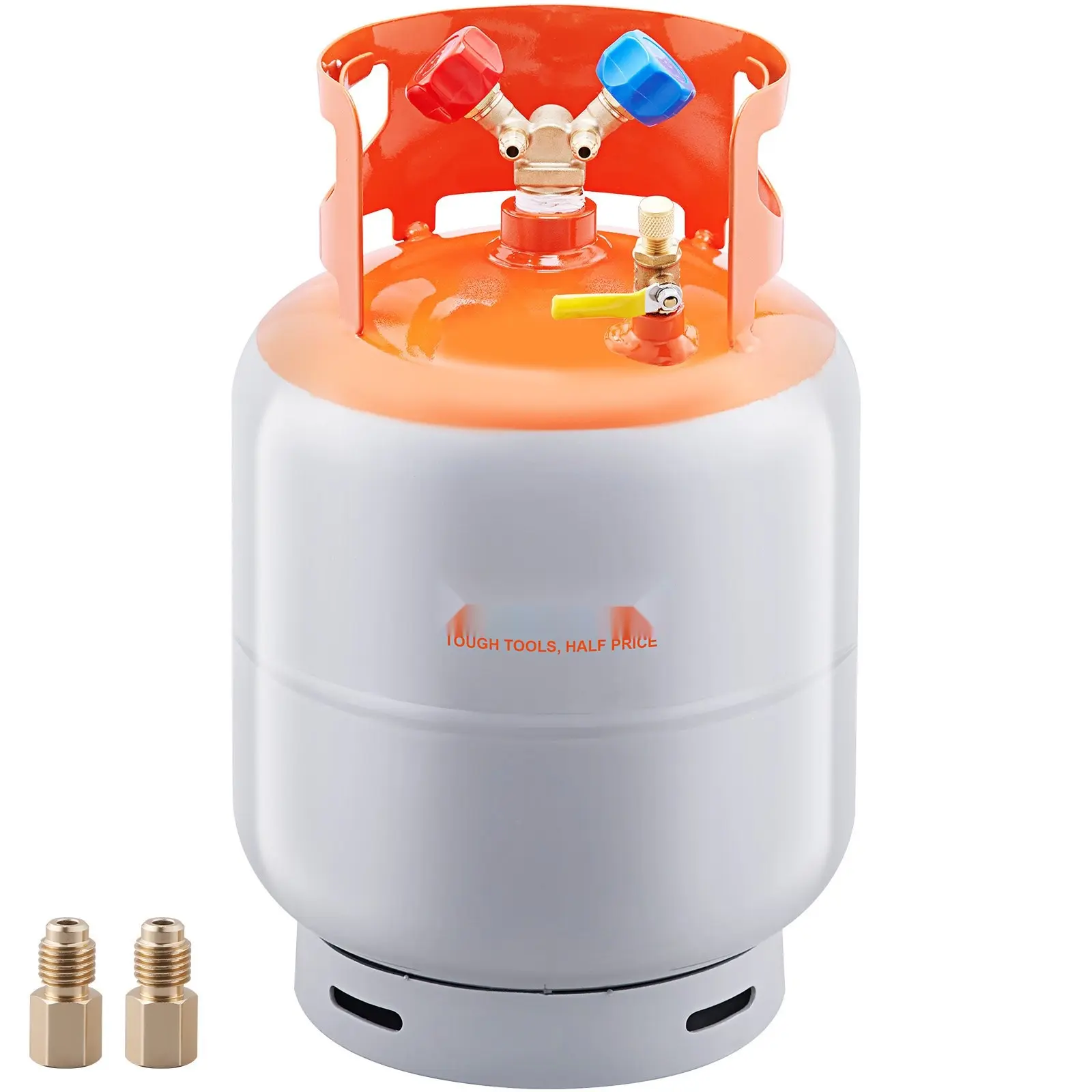 Refrigerant Recovery Tank For HVAC, 50 Lb Capacity, 400 Psi Portable Cylinder With Y-Valve, Liquid And Vapor Recovery, High-Sealing Canister For R22 R134A R410A, Orange And Gray, Industrial-Grade Construction